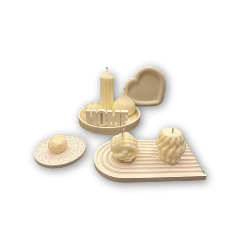 LightAway Bedroom Decorative Candle Set with Concrete Elements – Unique Shapes, Concrete Base, Heart, and Home Sign